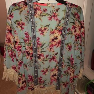 Floral cover up with fringe